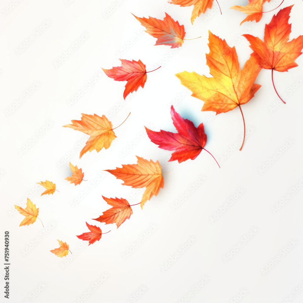 Falling autumn foliage on white background Falling autumn foliage on white background
