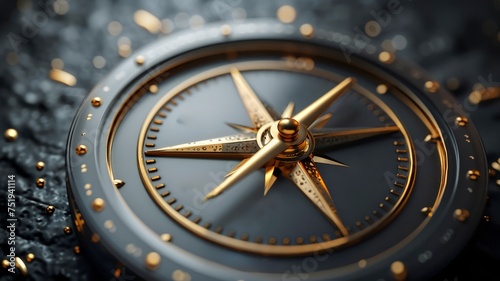 Navigational compass with golden detailing shines as a metaphor for direction and exploration