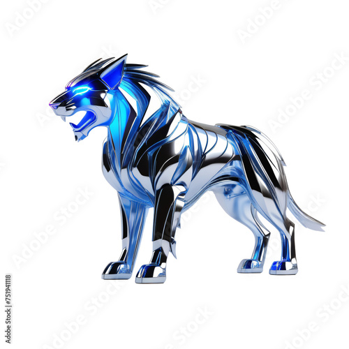 3D Illustration of a Metal Lion isolated on a transparent background