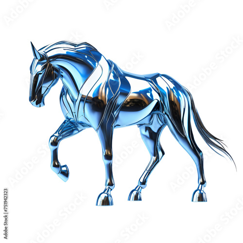 Renderowanie 3D niebieskiego konia izolowanego na przezroczystym tle.
