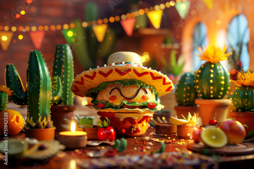 Cinco de Mayo festival, taco party bright vibrant traditional fun food .Generative AI. © Phichitpon