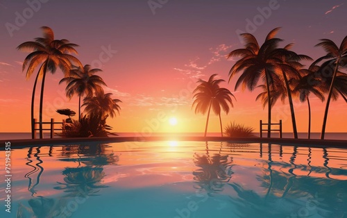 Water pool holiday with sunrise background. generative ai © munja02