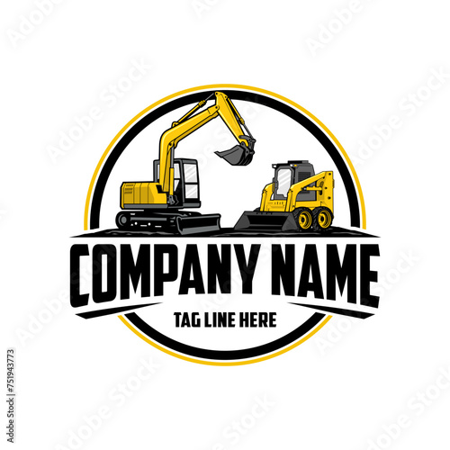 mini excavator,  Skid steer loader company  logo vector image