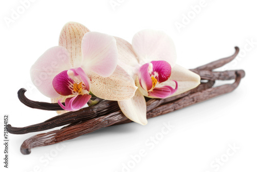 Vanilla pods and orchid flower on transparency background PNG 