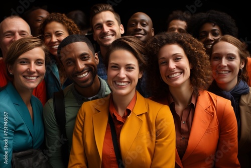Multi ethnic people of different age looking at camera.  Large group of multiracial business people posing and smiling.
