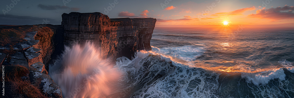 Fototapeta premium Aerial rise up cliff on sydney coastline ocean waves,