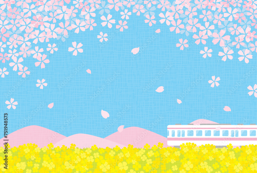 spring vector background with a train with cherry blossoms and canola flowers for banners, cards, flyers, social media wallpapers, etc. spring vector background with a train with cherry blossoms and canola flowers for banners, cards, flyers, social media wallpapers, etc.