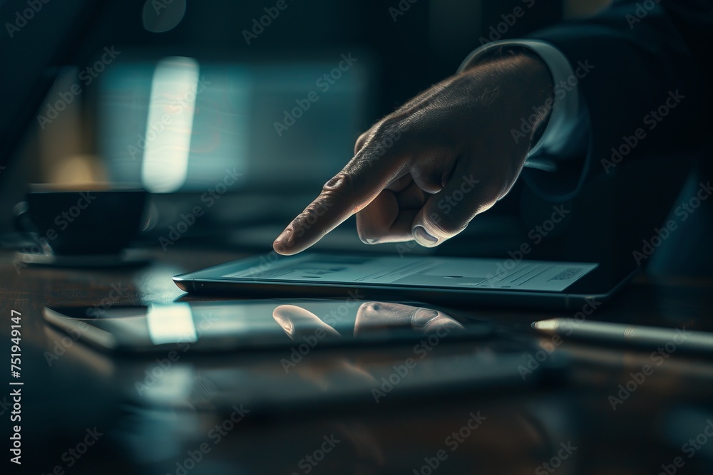 hands of bussinesman pointing at tablet
hands of bussinesman pointing at tablet