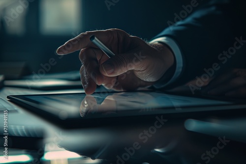 hands of bussinesman pointing at tablet
