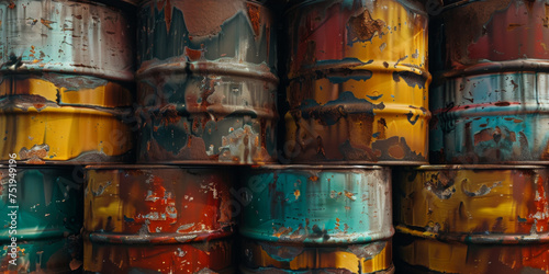 close up of rusty and colorful barrels, generative AI © VALUEINVESTOR