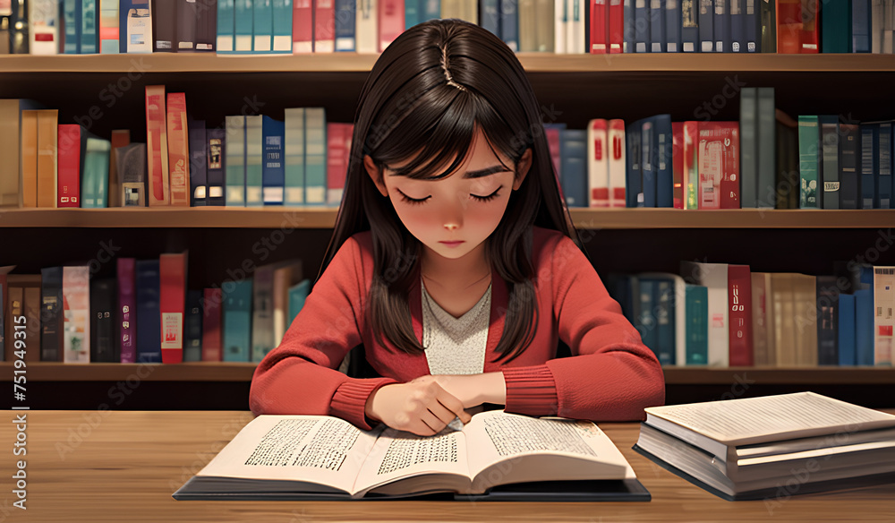 座って本を読んでリラックスした少女、3Dイラスト|Girl sitting and reading a book and relaxing, 3D illustration. 座って本を読んでリラックスした少女、3Dイラスト|Girl sitting and reading a book and relaxing, 3D illustration.