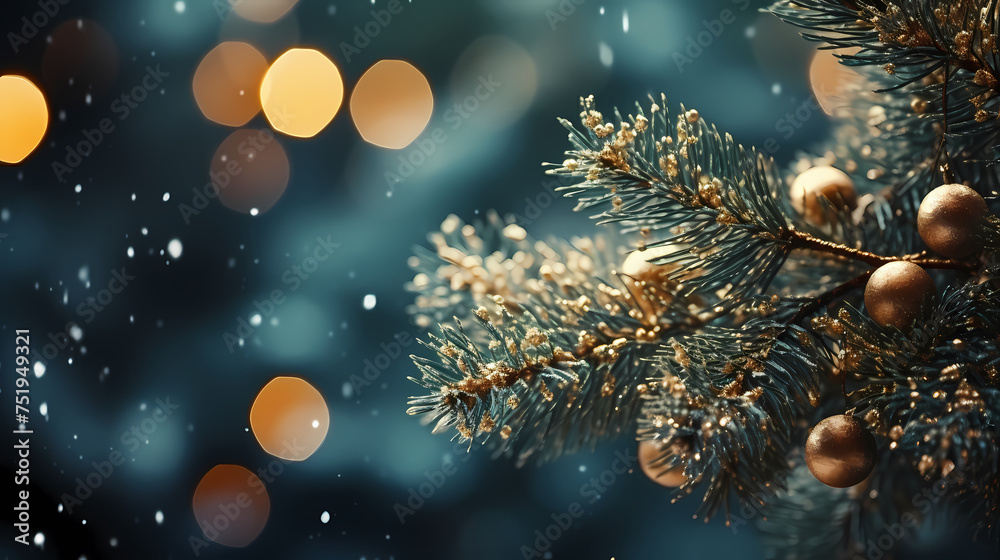 Christmas tree with festive bokeh lights, Christmas and New Year holiday background Christmas tree with festive bokeh lights, Christmas and New Year holiday background