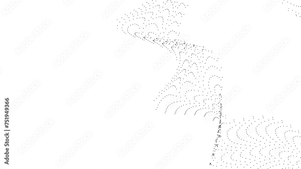 Abstract halftone flowing wavy dots shape isolated on transparent background. Flowing dot particles wave pattern halftone black curve shape isolated on transparent background. vector illustration Abstract halftone flowing wavy dots shape isolated on transparent background. Flowing dot particles wave pattern halftone black curve shape isolated on transparent background. vector illustration