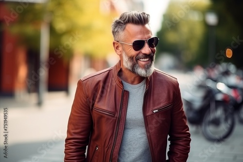 Portrait of a smiling senior man wearing sunglasses in the city.