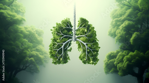 Branches shaped like human lungs, forest protection ecology illustration