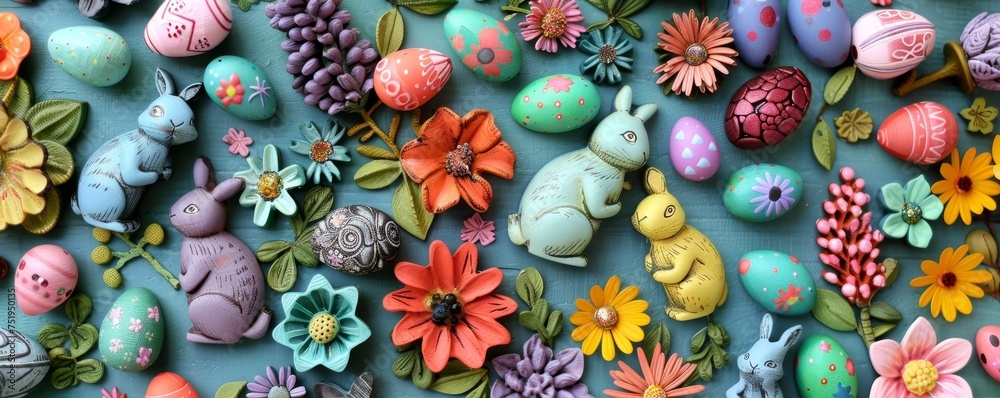 A Colorful Array of Handmade Easter-Themed Fridge Magnets Brightening Up the Kitchen with Bunnies, Eggs, and Flowers