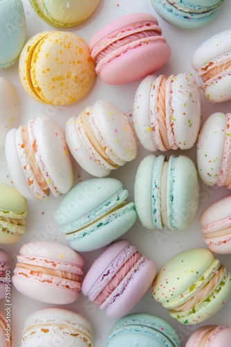 A Delightful Array of Pastel-Colored Easter Macarons, Perfectly Aligned and Ready to Sweeten Your Spring Celebrations