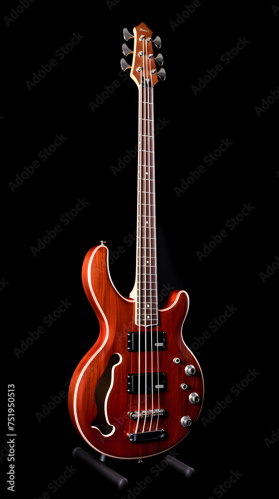 Lustrous Mahogany CB Bass Guitar with Mother-of-Pearl Inlays and Chrome Hardware Detail