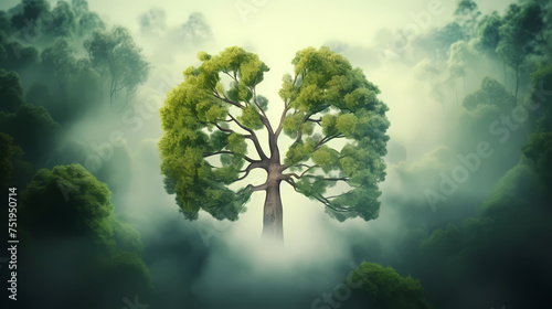 Branches shaped like human lungs  forest protection ecology illustration