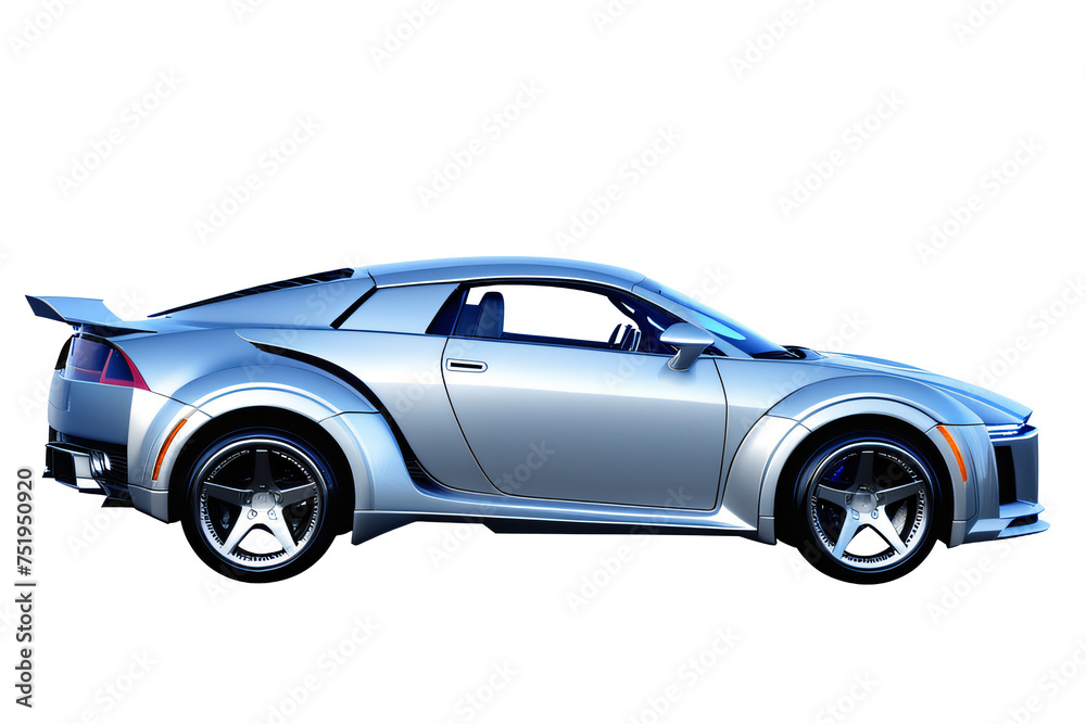 Automobile sportiva blu su una priorità bassa. Vista laterale. rappresentazione 3D