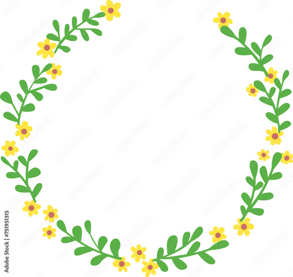 Fototapeta premium Yellow wild flower with bunch of leaves wreath for decoration on spring seasonal and Easter festival.