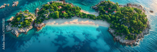 A Breathtaking Aerial View of the Tranquil Island , Small tropical island in the oceani top view 