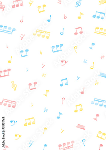 水彩の音符の背景・壁紙_カラフル_縦