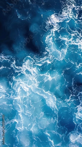 Background of blue sea water with waves and foam. 3d rendering
