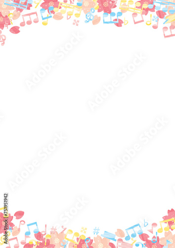 Wallpaper Mural 水彩のカラフル音符と桜のフレーム_縦 Torontodigital.ca