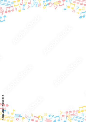 水彩の音符のフレーム_カラフル_縦