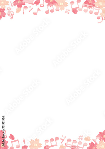 Wallpaper Mural 水彩の音符と桜のフレーム_ピンク_縦 Torontodigital.ca