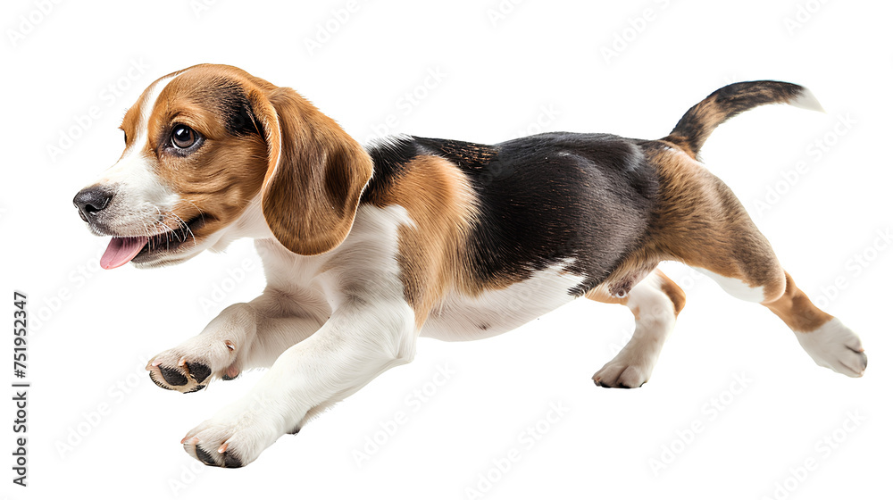 Healthy Beagle dog jumping, isolated on transparent background
