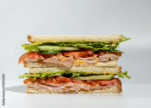 toast with ham and herbs pattern on white background
