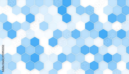 Hexagonal abstract background vector illustration. Abstract background. Embossed hexagon, honeycomb blue mosaic background, light and shadow. Vector illustration.
