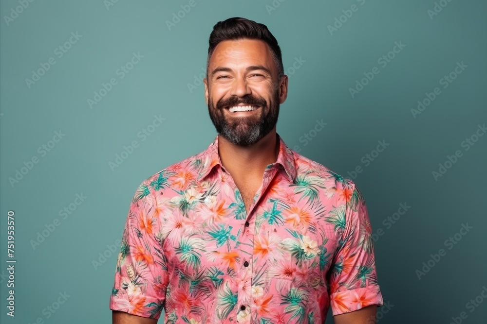 Portrait of a handsome young man smiling at the camera while standing against blue background Portrait of a handsome young man smiling at the camera while standing against blue background