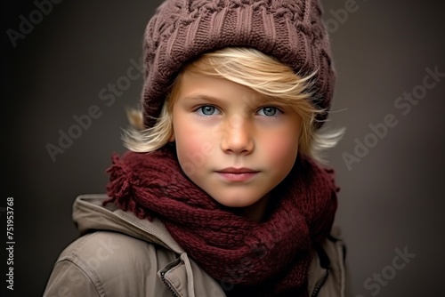 A closeup portrait of a beautiful young girl wearing winter clothes.