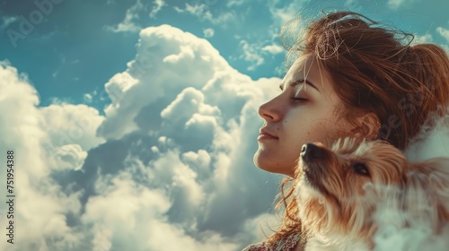 Woman with a dog on a cloud generative ai