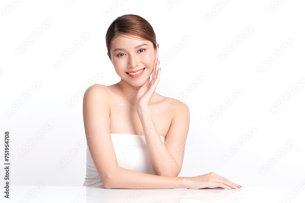 Beautiful young asian woman with clean fresh skin on white background, Face care, Facial treatment, Cosmetology, beauty and spa, Asian women portrait. Beautiful young asian woman with clean fresh skin on white background, Face care, Facial treatment, Cosmetology, beauty and spa, Asian women portrait.