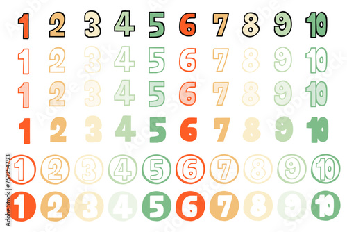 手描きのカラフルな数字アイコンセット