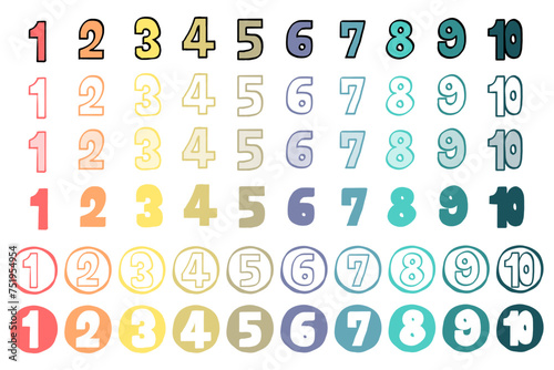手描きのカラフルな数字アイコンセット