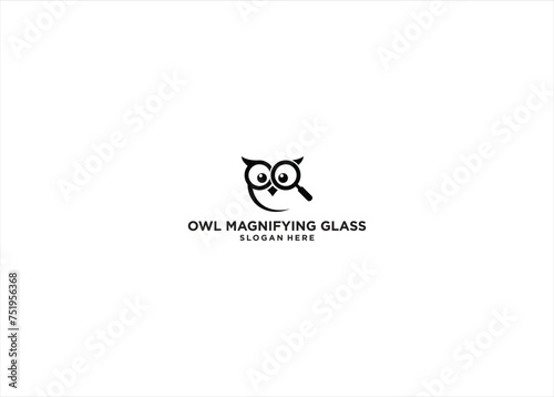 owl eyes with magnifying glass silhouette logo