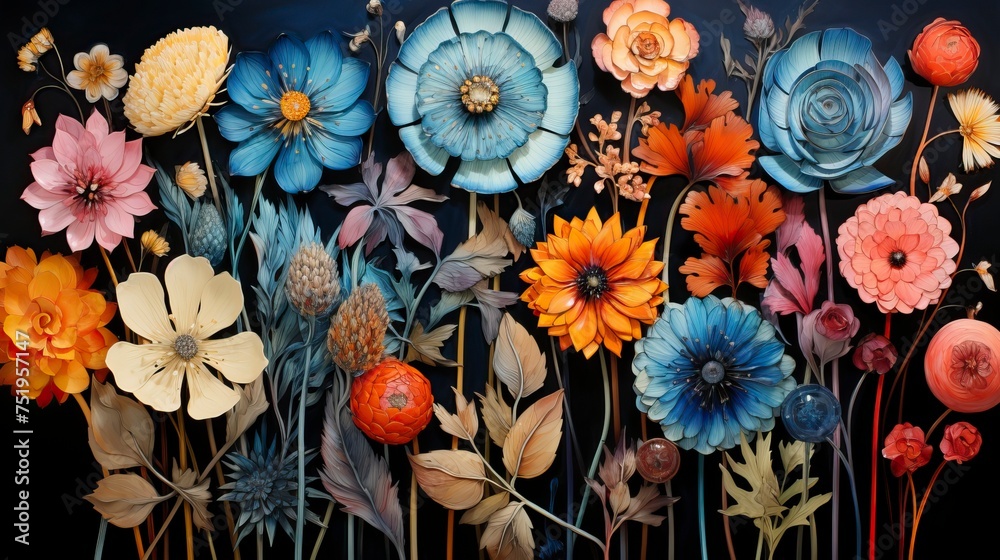 A vibrant field of wildflowers in full bloom - obrazy, fototapety, plakaty 