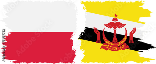 Brunei and Poland grunge flags connection vector