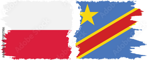 Congo - Kinshasa and Poland grunge flags connection vector