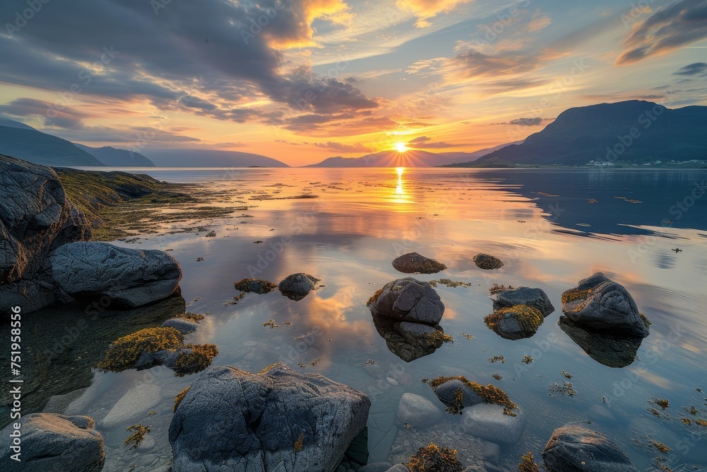 Tranquil Sunset over a Serene Coastal Landscape