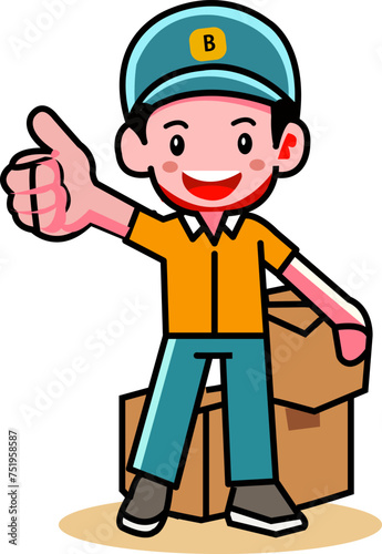 Vector character delyveryman with package on his hand ready send to customer