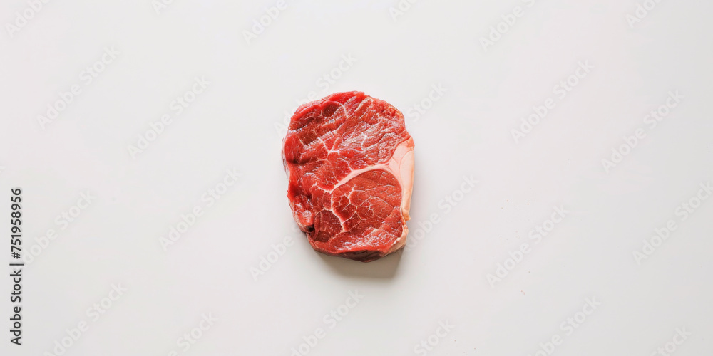 a single piece of meat is placed on a white background, generative AI