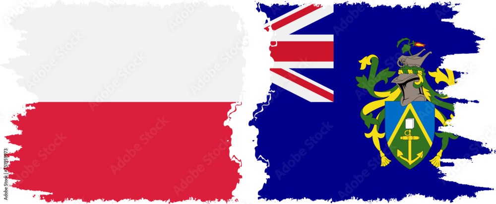 Pitcairn Islands and Poland grunge flags connection vector Pitcairn Islands and Poland grunge flags connection vector