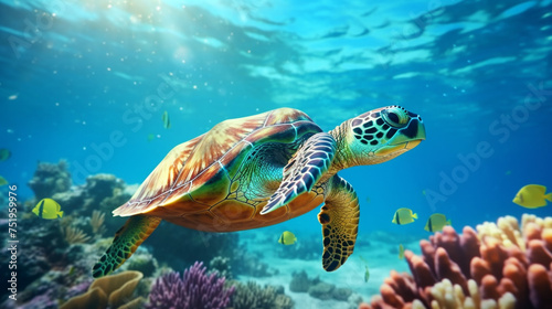 Beautiful turtle swimming in the oceans clear water © rai stone