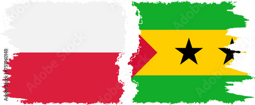 Sao Tome and Principe and Poland grunge flags connection vector